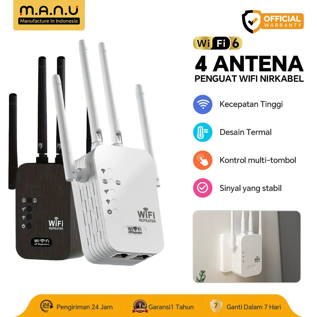 Manu WiFi Repeater 1200Mbps (2.4GHz 300Mbps+5.8GHz 867Mbps) Pengulang Sinyal Nirkabel WiFi Signal Extender High Gain 4/6 Antenna Penguat Sinyal Dual-Band 2.4G 5G Network Amplifier WiFi Signal Booster Ultra Fast transmission Wireless Extender