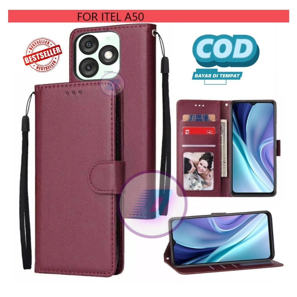CASE HP ITEL A50 LEATHER FLIP CASE PREMIUM-FLIP WALLET CASE KULIT/CASING DOMPET