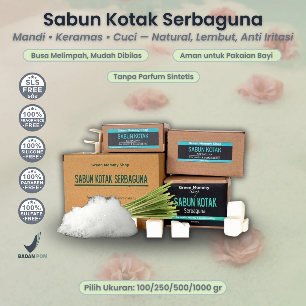 Sabun Kotak Serbaguna – Mandi, Keramas & Cuci | Natural, Anti Iritasi, Citronella 100gr–1000gr c