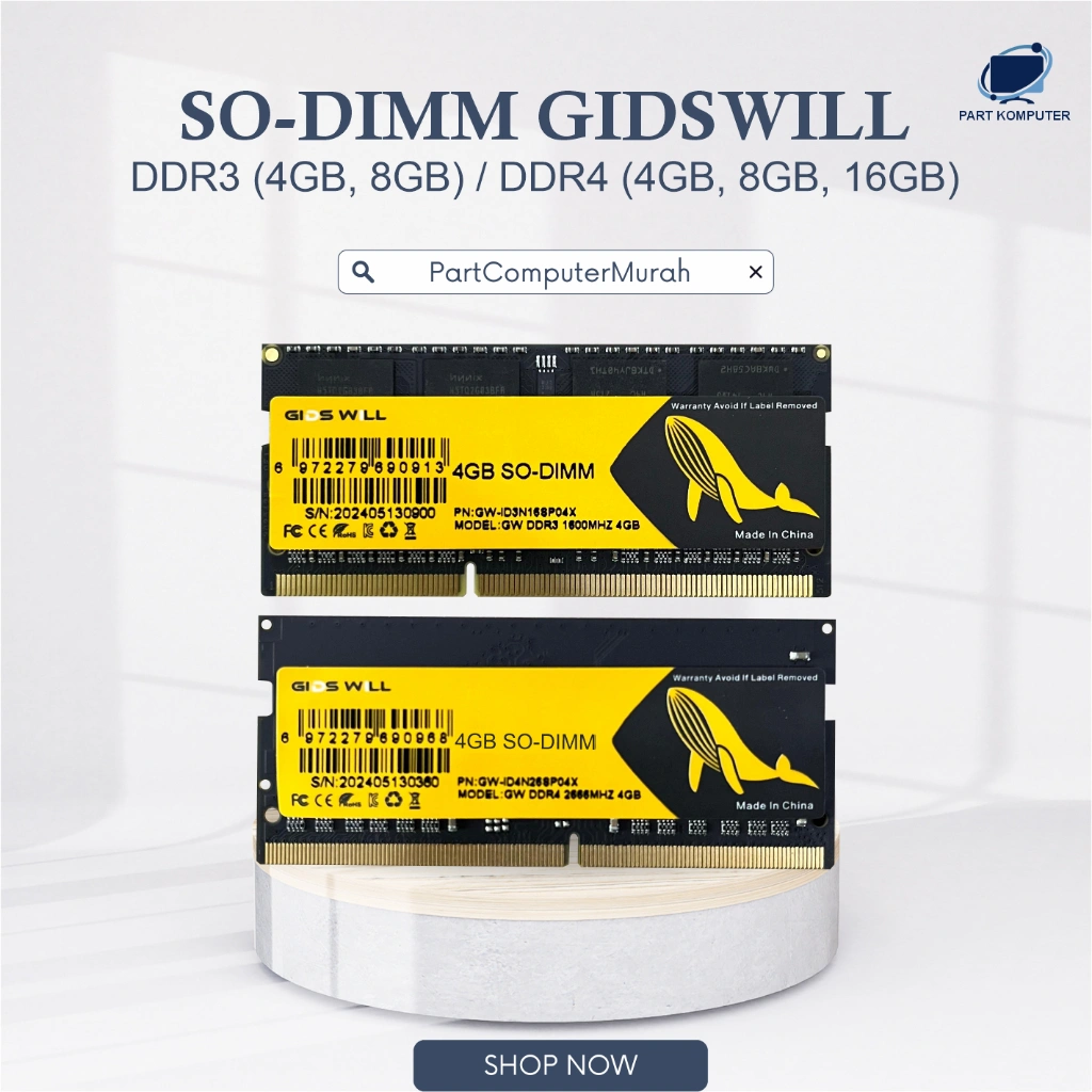 GIDS WILL RAM Memory Laptop SO-DIMM DDR4 2666MHz dan DDR3 1600MHz Kompatibel untuk Notebook