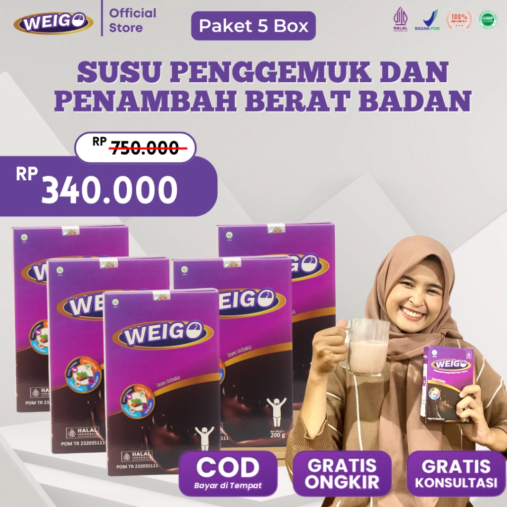 WEIGO PAKET 5 BOX Susu Herbal Obat Penggemuk Penambah Berat Badan & Nafsu Makan Anak Dewasa BPOM