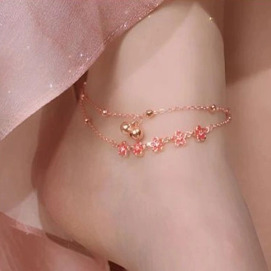 GK28 - Gelang Kaki Flower Rosegold Titanium Anti Karat Aksesoris wanita murah dan Best seller