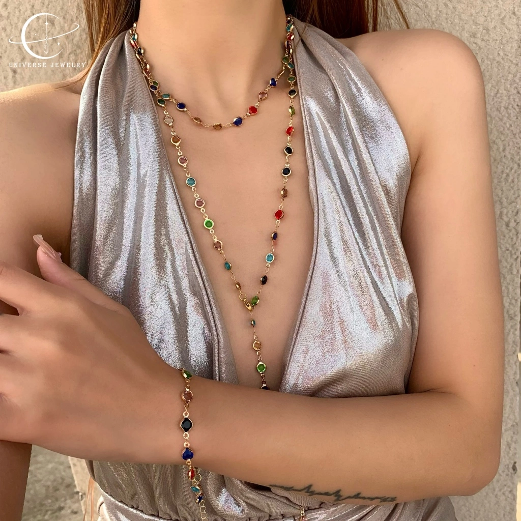 Kalung Gaya Eropa-Amerika Kalung Vintage Modis yang Sangat Indah Kalung panjang berwarna-warni temperamen kelas tinggi
