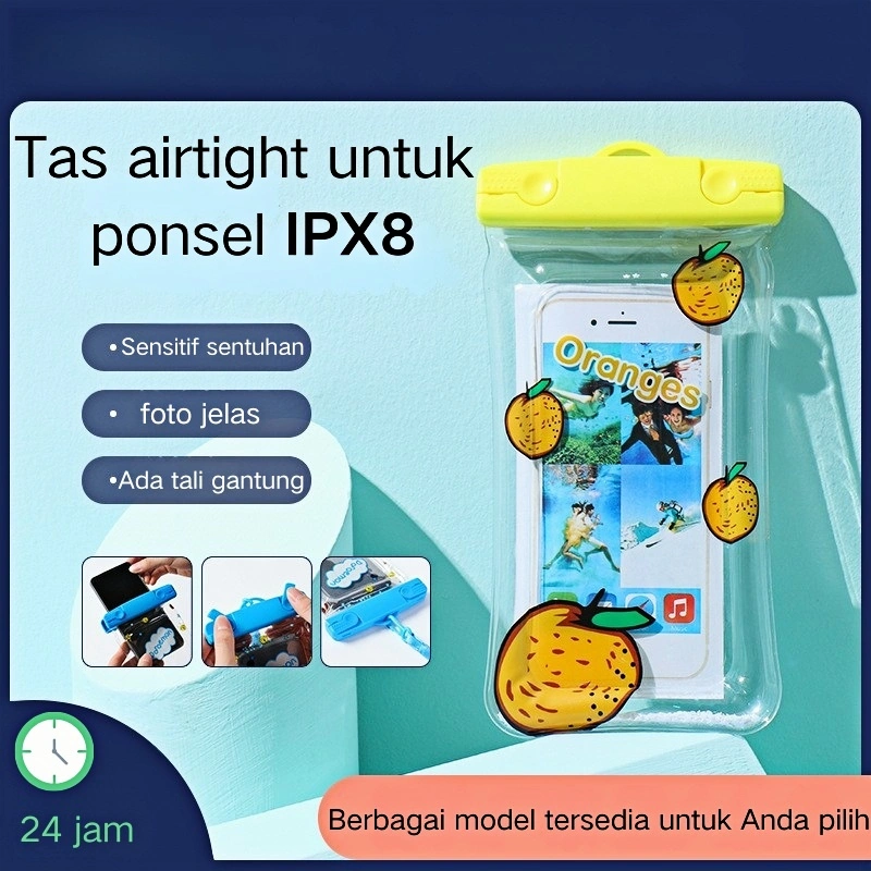 COD*Tas pouch kecil anti air HP bahan PVC, motif kartun  pasir mengalir dan kantung udara.