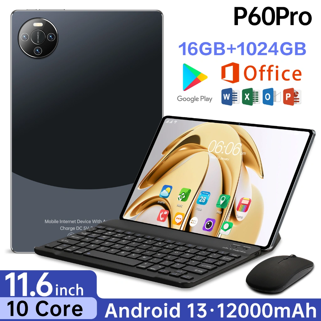 [Free Mouse Keyboard Case]Tablet P60 Pro 16GB+1024GB 11.6 Inch Android 13 5G Dual SIM Layar Penuh  Belajar & Hiburan