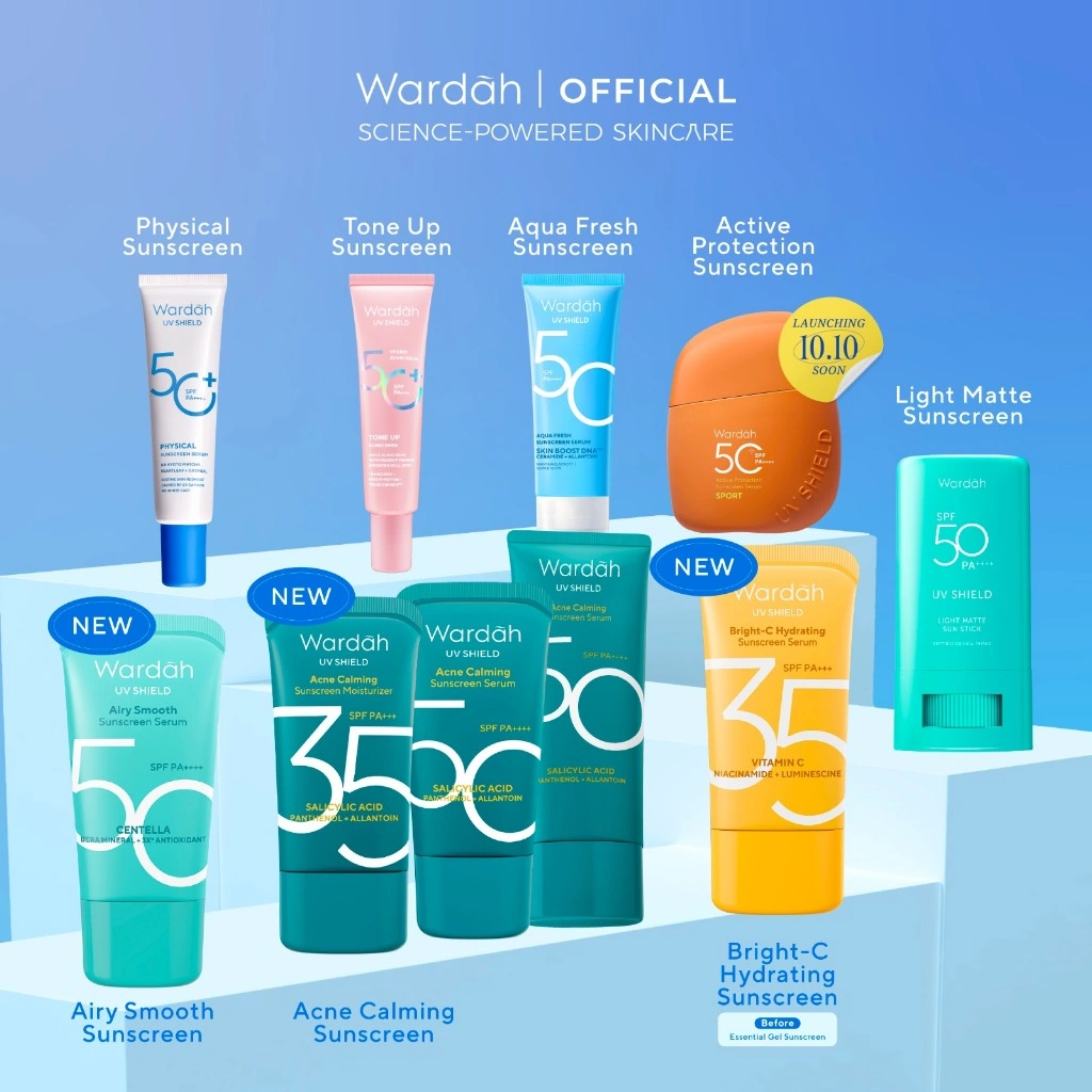 WARDAH UV Shield Sunscreen All Series (Airy Smooth, Essential Gel, Acne Calming, Aqua Fresh, Tone Up, Physical) - Sunscreen SPF 50 PA ++++ / SPF 35 PA +++ - Tabir Surya Wajah - Skincare