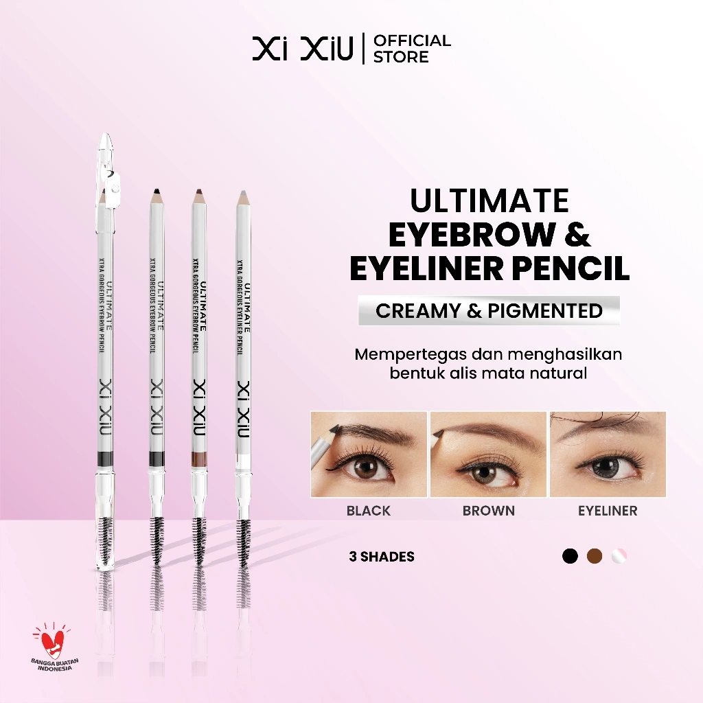 [BUNDLE HEMAT] [B3G5] Xi XiU ULTIMATE XTRA GORGEOUS Eyebrow & Eyeliner Pencil | 2,5g - Pigmented Creamy Lembut Tahan Lama | Smudgeproof & Waterproof | Free 2 Eyeliner Silver Pencil