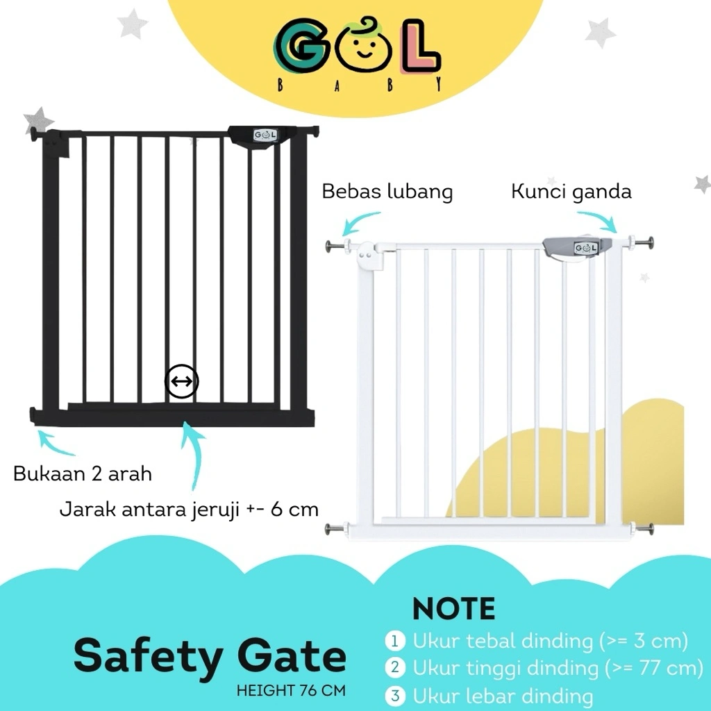 GOL Baby TINGGI 76 CM GOL Baby Safety Gate Pressure Pintu Pagar Pengaman Pembatas Bayi Anak Tangga Dapur Kamar Mandi Safe
