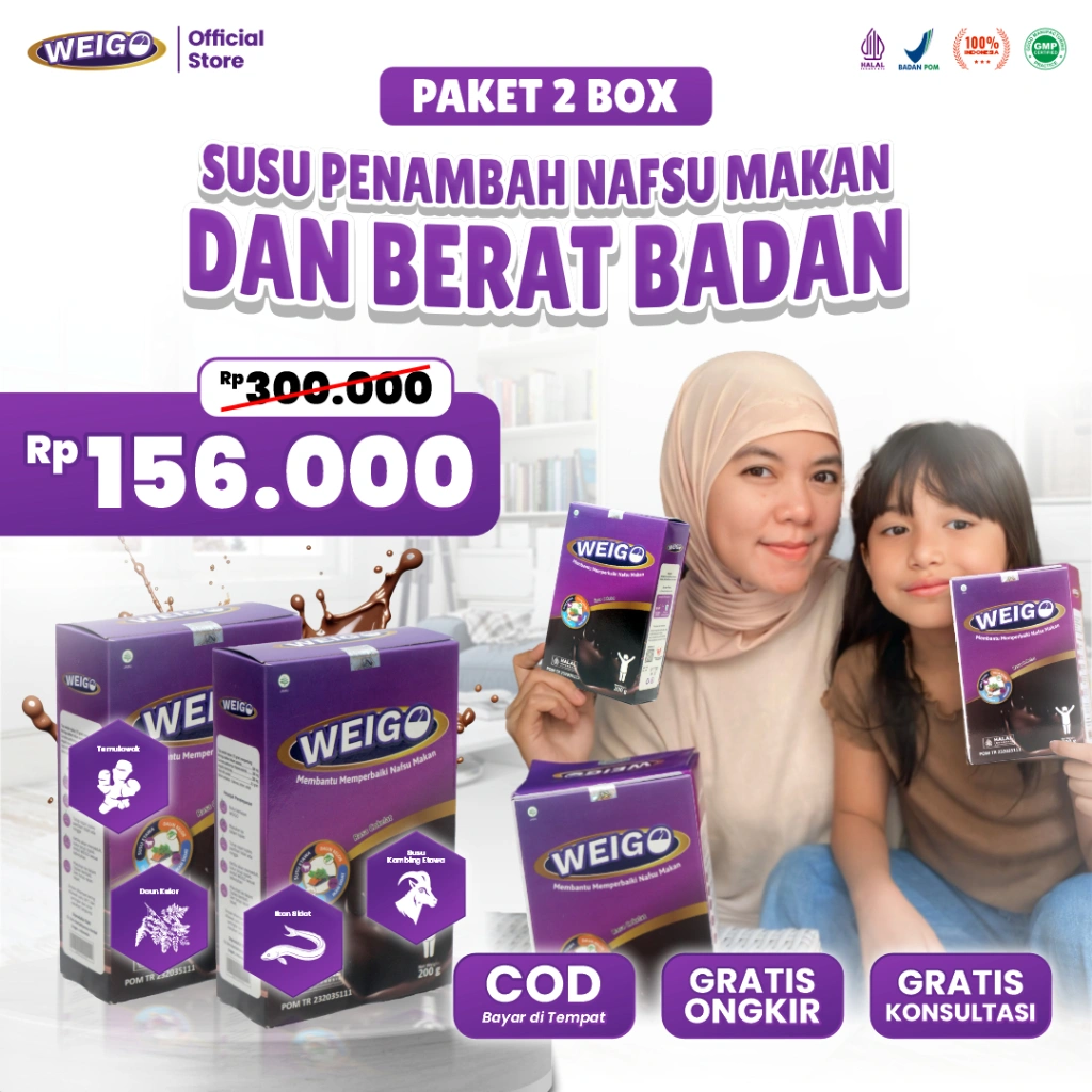 WEIGO PAKET 2 BOX Susu Obat Herbal Penggemuk Penambah Berat Badan & Nafsu Makan Anak Dewasa BPOM