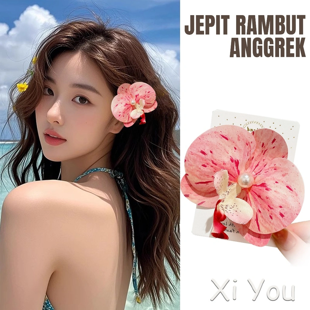 Jepit rambut bunga Phalaenopsis dengan pewarnaan halo atmosfer kelas atas, aksesori rambut jepit samping feminin, hiasan kepala bentuk bunga