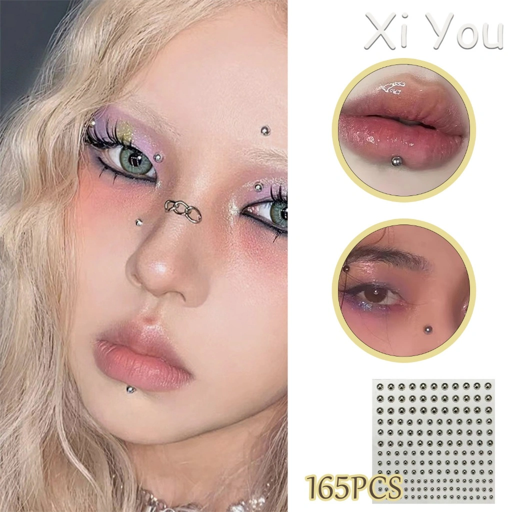 165pcs Stiker Tindik Alis, Bibir, dan Hidung Palsu Tanpa Lubang dengan Gaya Edgy Punk, Aksesori Temporer Trendi untuk Wanita Modern