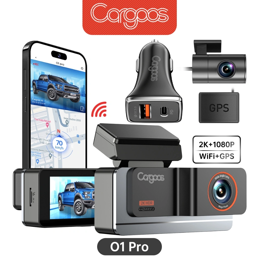 Cargoos O1 pro Dash Cam Mobil 2 Kamera 2K+1080P GPS Wifi G-sensor Kontrol Aplikasi Car Dashcam Kamera Mobil
