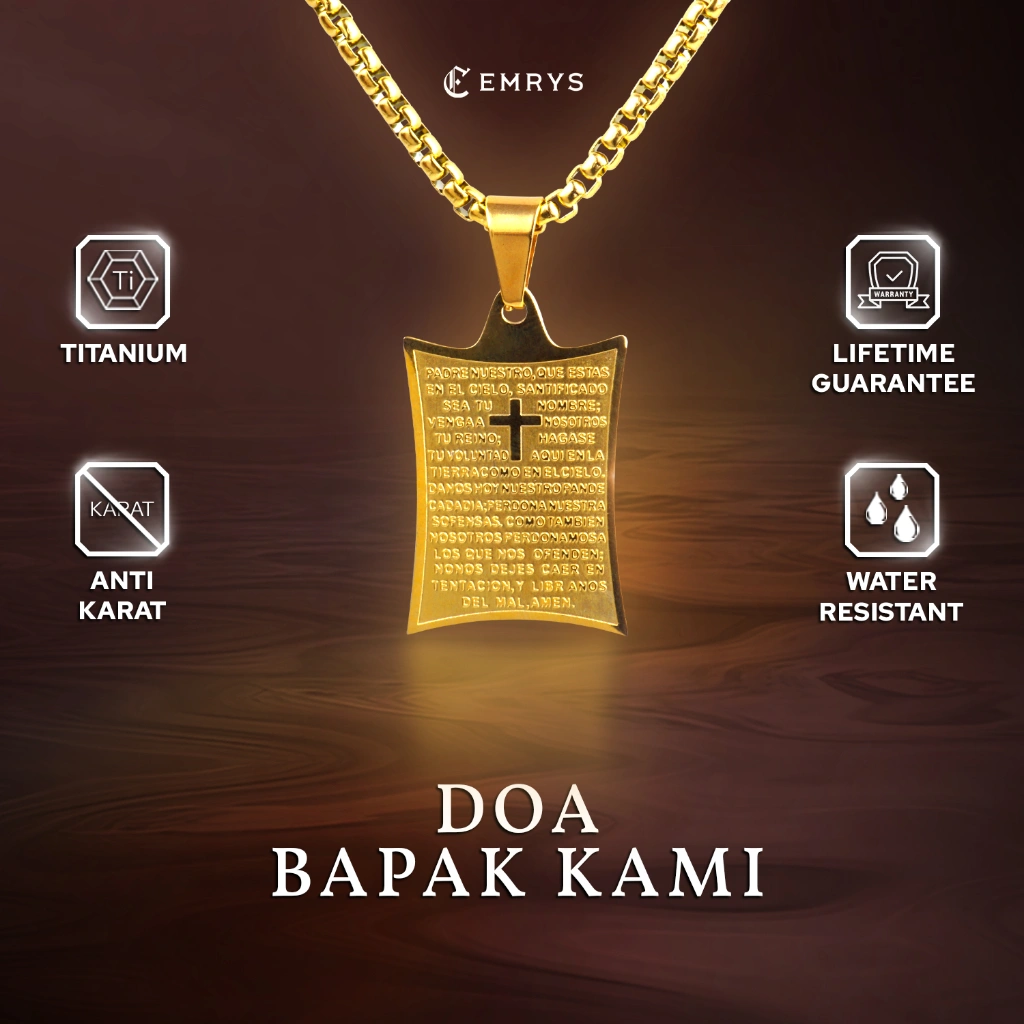 BUY 1 FREE 1 GIFT Emrys Liontin Set DOA BAPA KAMI Kalung Liontin Titanium Anti Karat Pria Wanita.