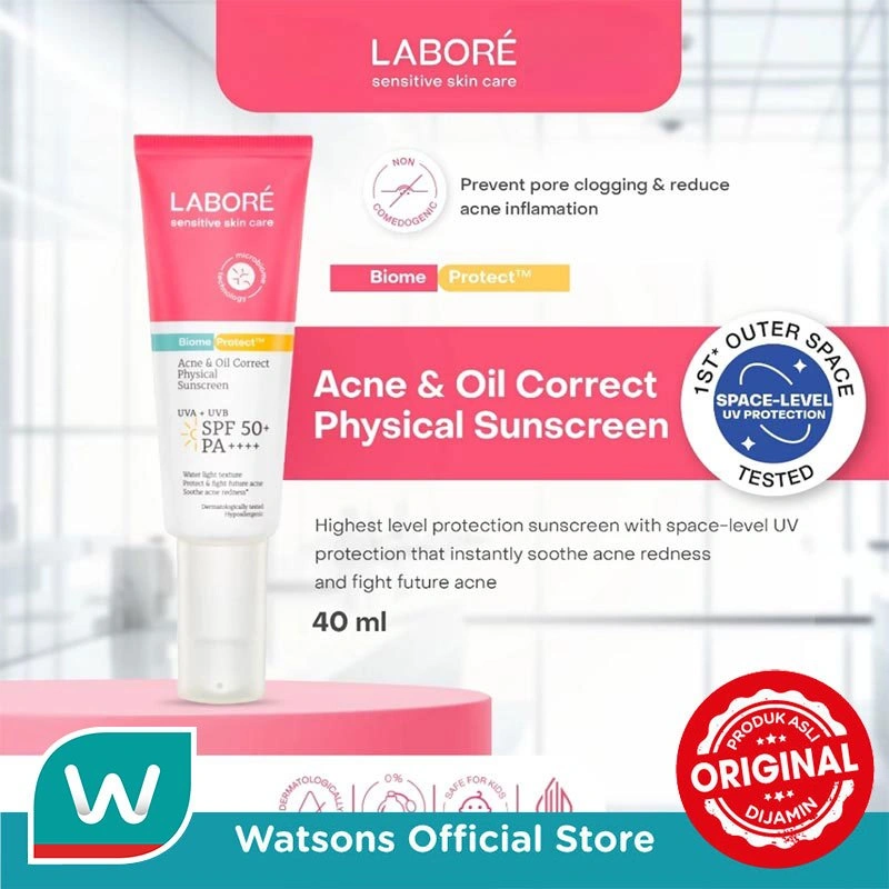 Labore [Best Sunscreen by US Dermatologist] Acne Oil Correct Physical Sunscreen SPF 50+/PA++++ 40ml - Acne Sunscreen Perlindungan dari Sinar UVA UVB