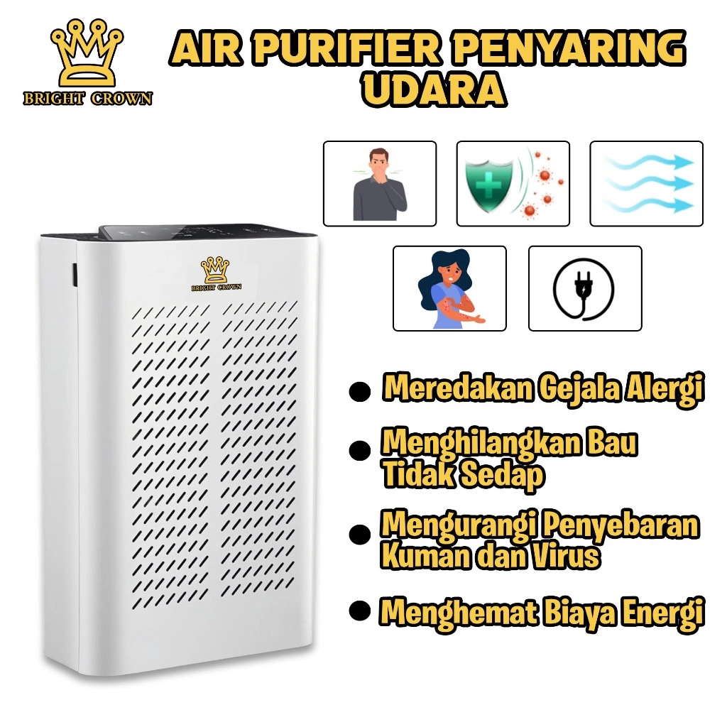YATT by Bright Crown Air Purifier HEPA+Ion Negative LCD Smart Touch Pembersih Udara Sterilizer Debu