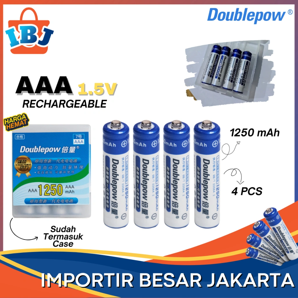 AAA Doublepow 1250 mAh Ni-mAh Rechargeable Batre Remot TV AC DVD SetTobox 4 PCS + CASE