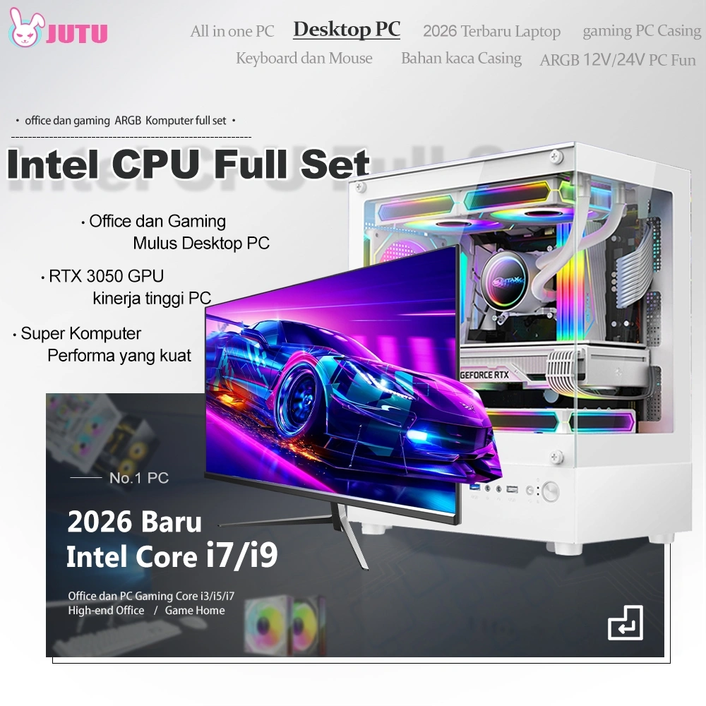 JUTU PC Gaming FullSet CPU i5/i7 RAM 16/32 GB SSD 256/512G 12-inti Baru Komputer Desktop Perakitan Demain Game Berskala Besar VGA GTX730 GTX750 RTX3050M Keyboard Mouse Gamingsain Kantor