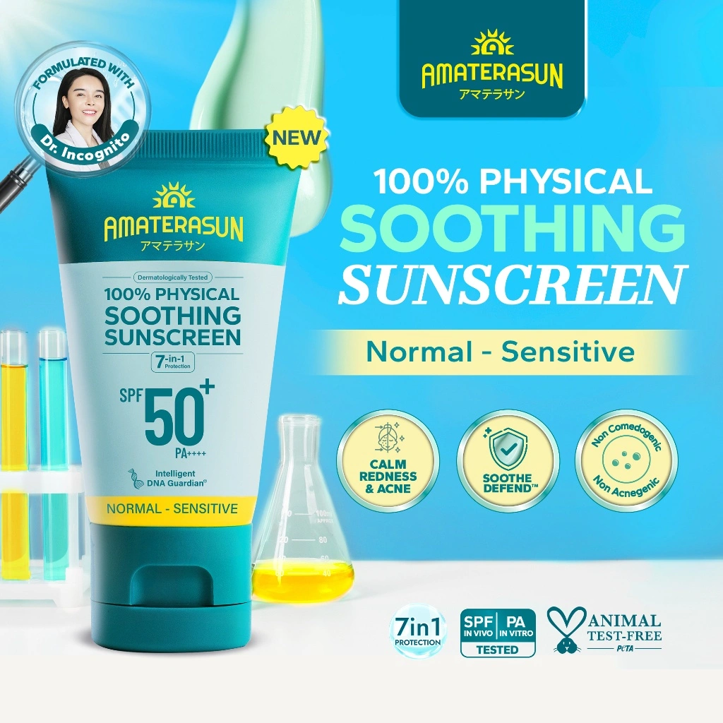 NEW AMATERASUN [REAL CERTIFIED] 100% Physical Soothing Sunscreen SPF 50+ PA++++ - Calm Redness & Acne