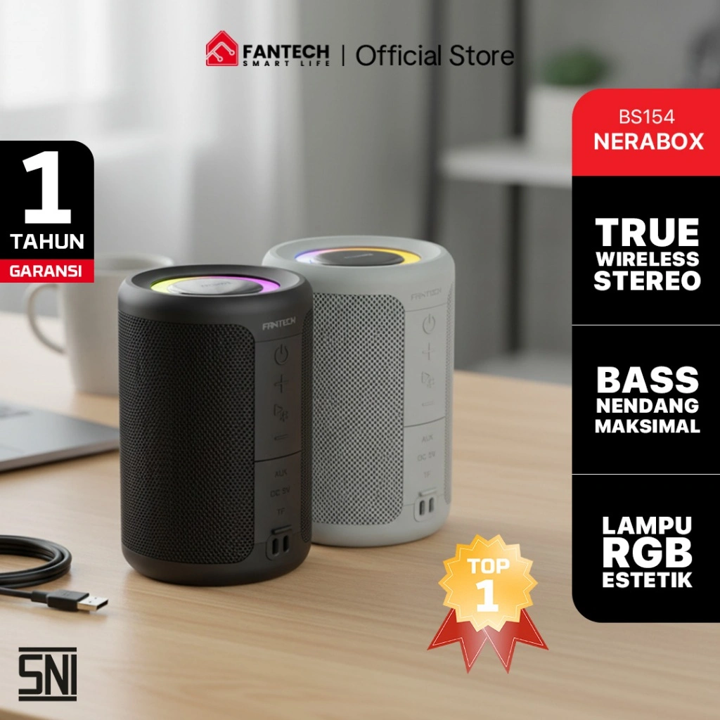Speaker Bluetooth 5.4 NeraBox Fantech BS154 Powerfull Bass 52mm 5W RMS TWS Mode RGB Estetik 1200 mAh