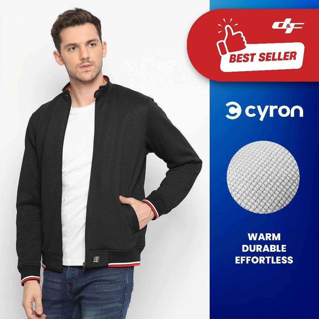d&f CVC Jaket biker pria - hitam with button