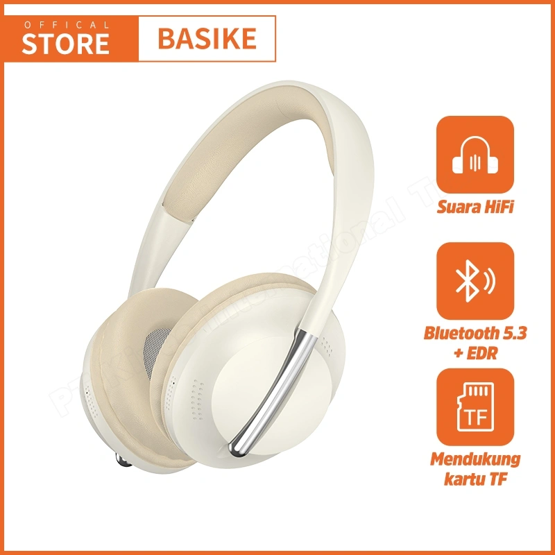 [HOT]BASIKE Headset Bluetooth Gaming Super Full Bass ori Long Battery Life Kabel AUX 3.5mm/Kartu TF