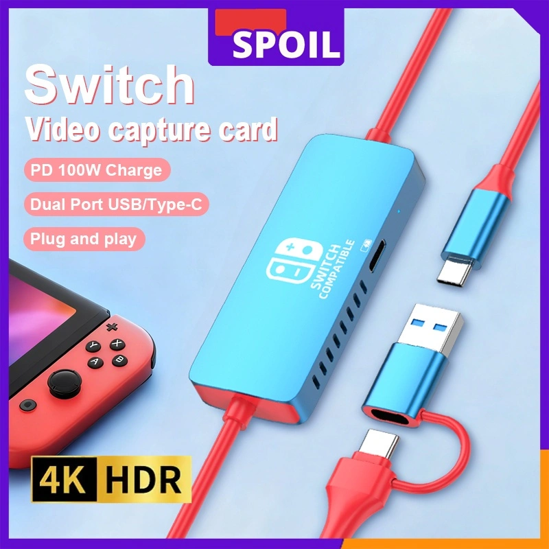 SOPIL USB 3.0 4K60HZ VIDEO CAPTURE CARD WITH 100W PD USB C TO USB A/USB C LIVE RECORD VIDEO AUDIO GAMING