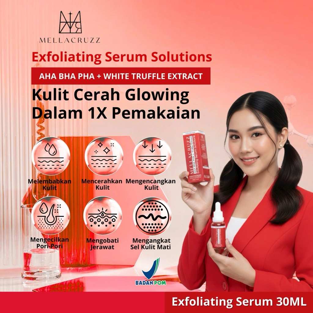 MELLACRUZZ Exfoliating Serum Solutions AHA BHA PHA + Truffle Extract 30ml - Serum Exfoliasi untuk mencerahkan kulit memudarkan bekas jerawat