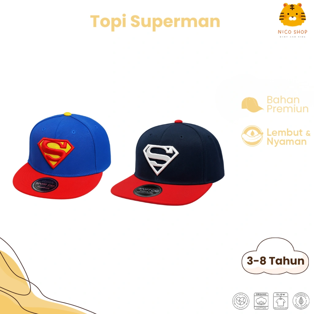 Nico Babyshop Topi Import Anak Model Snapback Superman Bahan Premium Dan Nyaman Dipakai