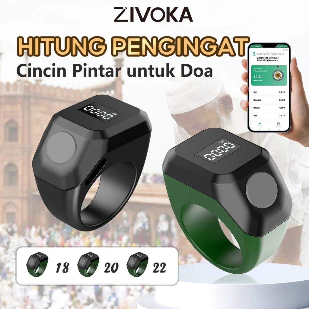 ZIVOKA ZR01 Cincin Doa Smart Digital Counter Zikir Takbir Solat Otomatis Tahan Air Awet Baterai Ringan Nyaman Dipakai