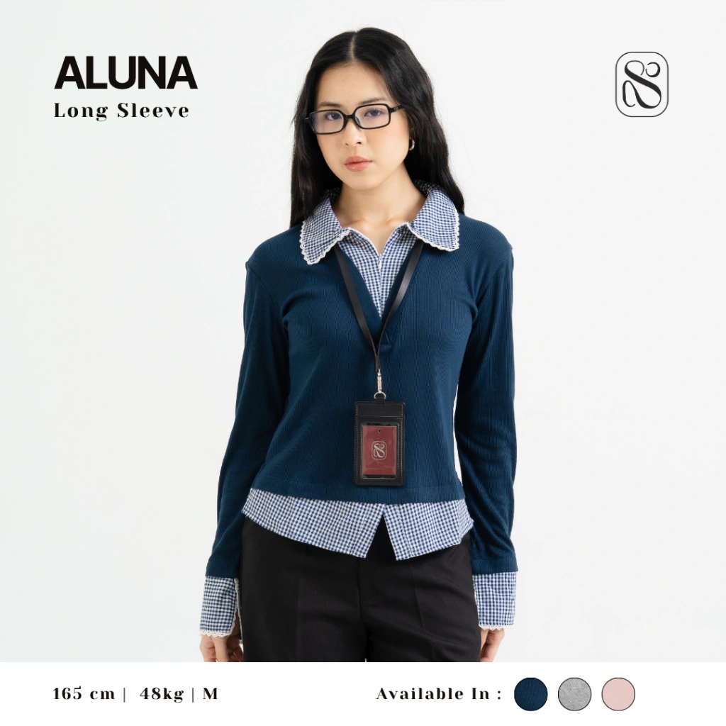[ SOOSLU ] Aluna Top Long Sleeve Combi Knit Zipper Shirt - Atasan Wanita Kemeja Lengan Panjang Renda | NG2A