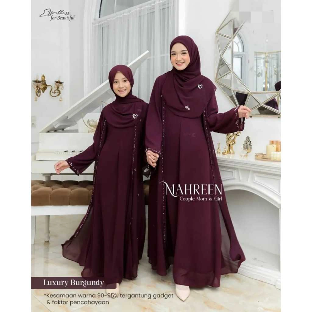 GAMIS ABAYA COUPLE IBU DAN ANAK VIRAL MARSELA ABAYA BAHAN CERUTY BABY DOLL APLIKASI PAYET MUTIARA