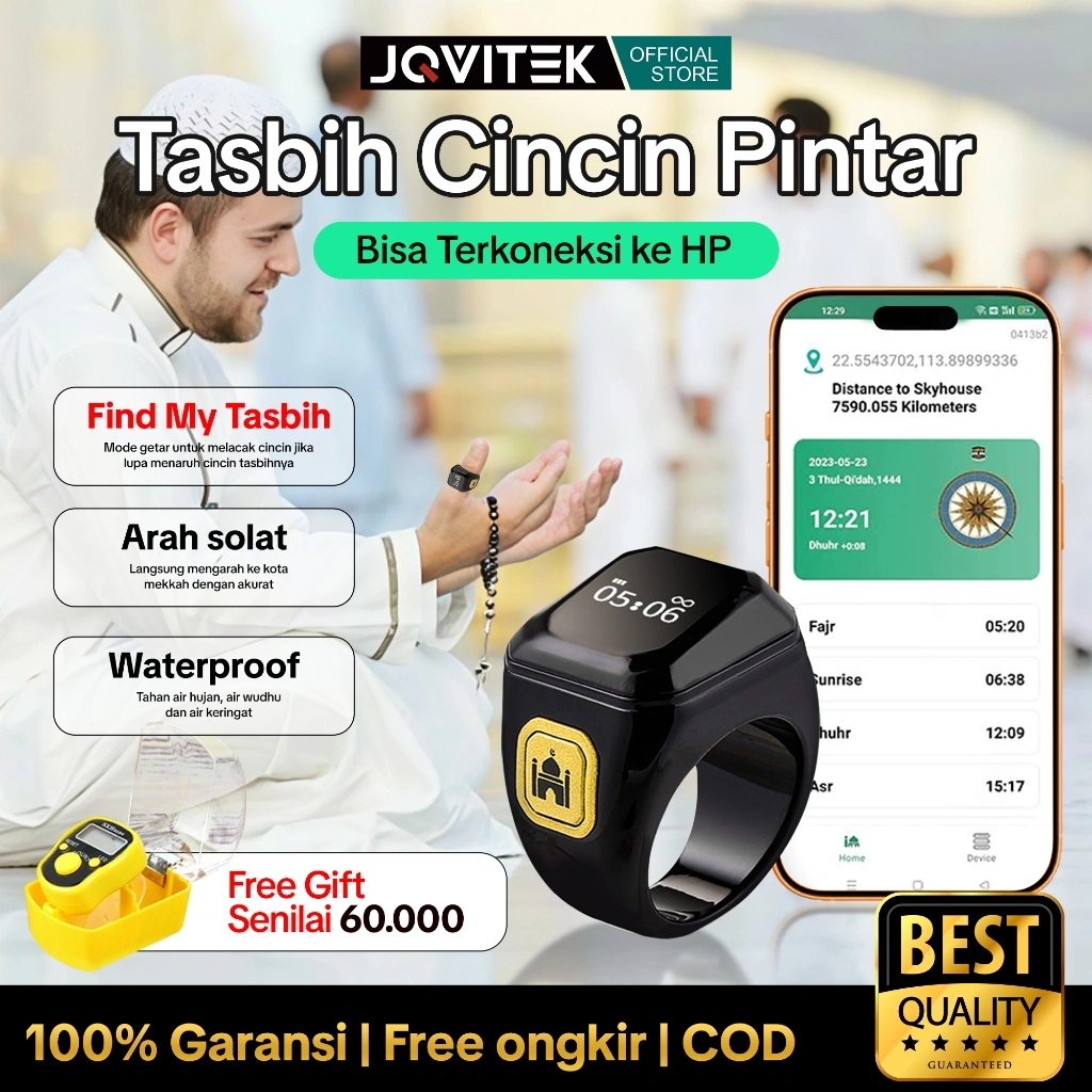 JQVITEK SR01 Smart Tasbih Digital Ring Zikr 1 Lite Tasbeeh Counter Tasbih Cincin Digital Zikir OLED Display BT5.1 Waterproof IP68