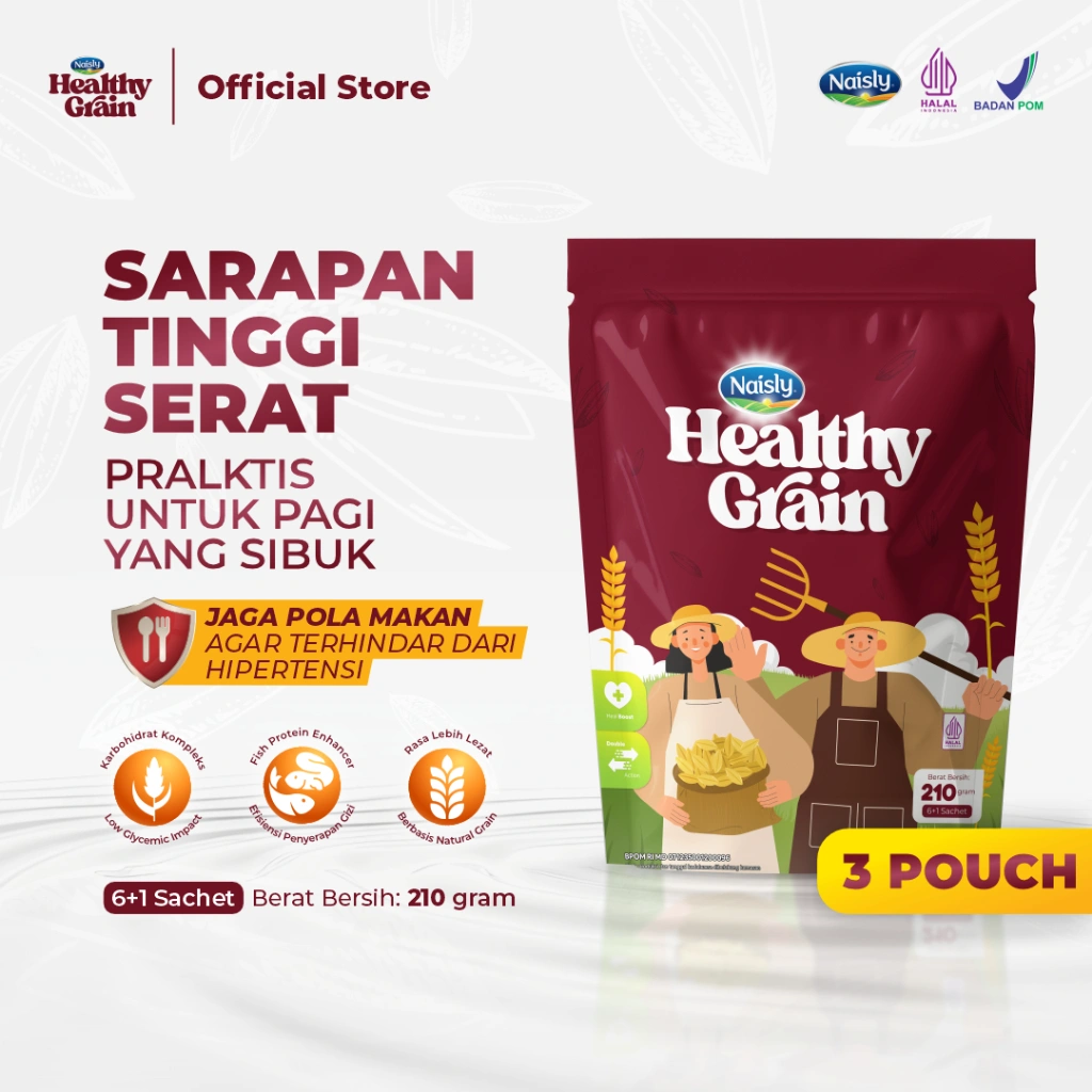 HealthyGrain Sereal Oat Kaya Serat Pengganti Sarapan Bantu Jaga Pola Makan Hidup Sehat 3 Pouch
