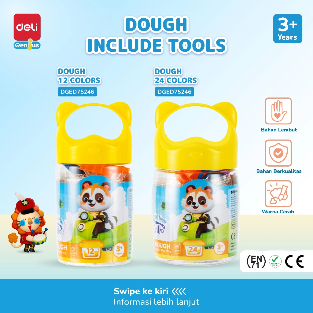 Deli Genius Playdough 12 / 24 Warna Dengan Alat Cetakan Lilin Mainan Edukasi Anak Kreatif Aman Lembut
