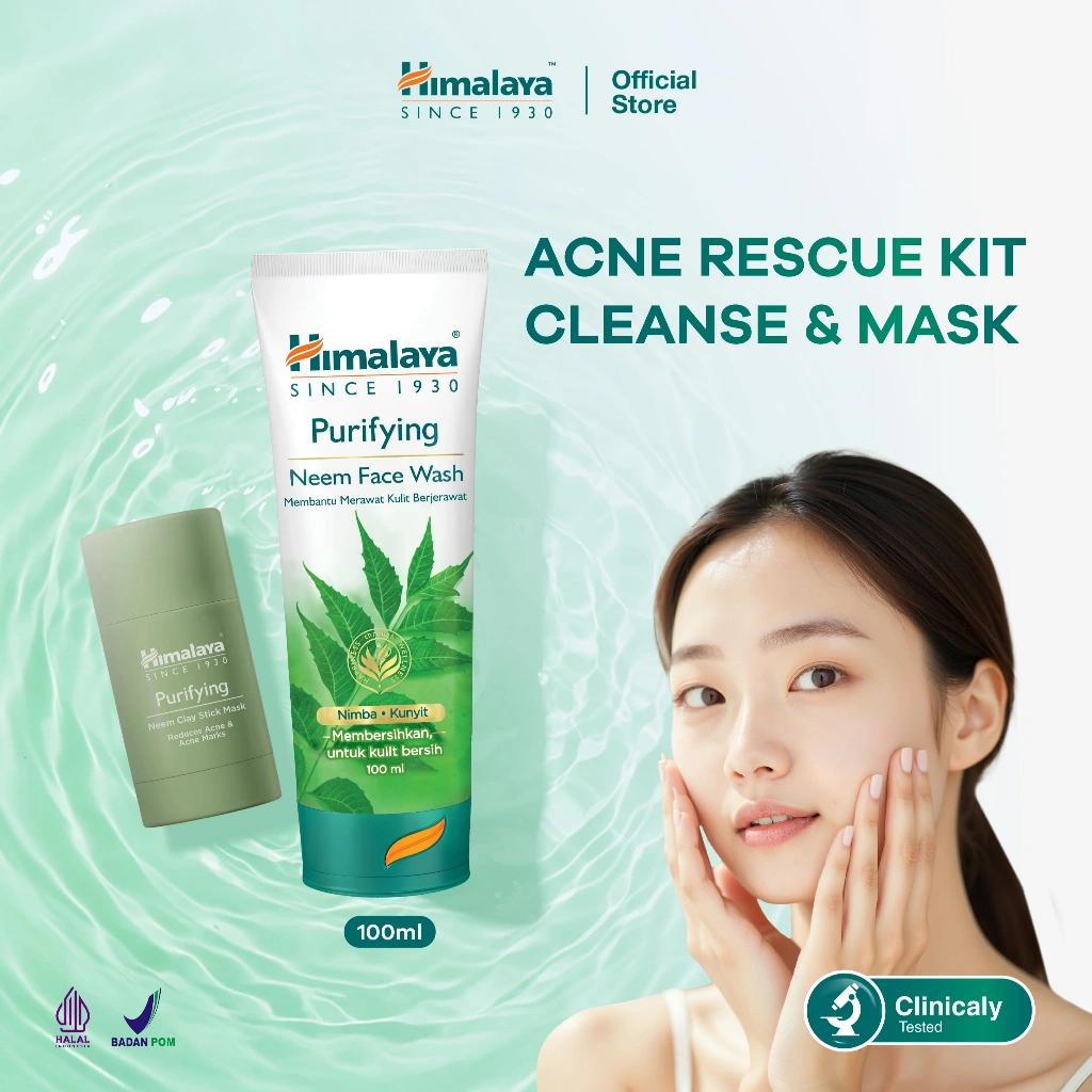 BYE BYE ACNE KIT ( Bundling isi 2 ) - Himalaya Purifying Neem Clay Stick Mask 30gr + Purifying Neem Face Wash 100ml | Paket Atasi Kulit Berminyak dan Berjerawat