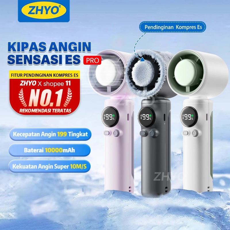 ZHYO 199 Tingkat Angin Kuat Kipas Angin Kecepatan Tinggi dengan Pendingin Kompres Es  Kipas Turbo Mini Portabel Pengisian Daya USB Kipas Meja Sunyi dengan Daya Tahan Lama Baterai 10000mAh