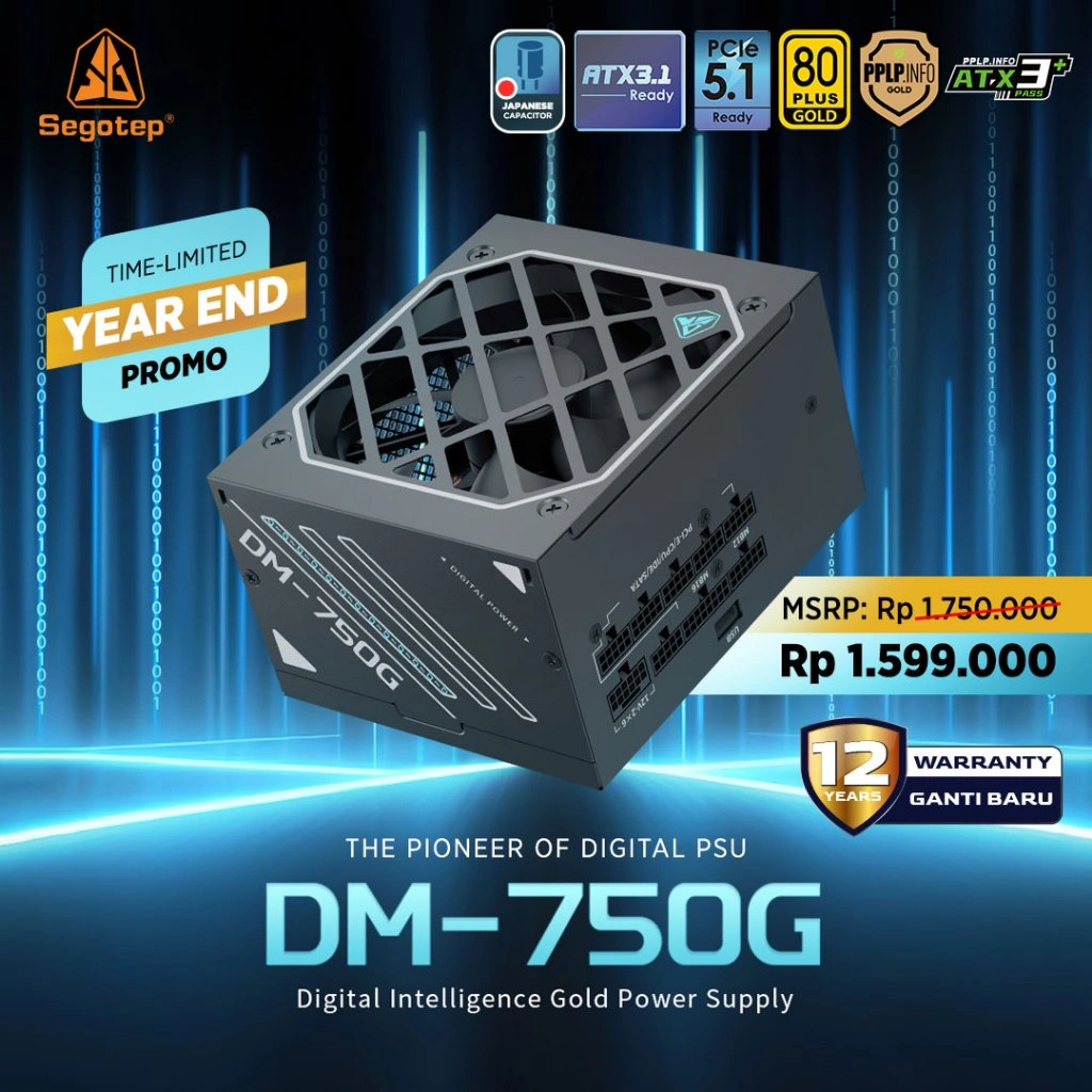 SEGOTEP DM750G ATX 3.1 (750W 80PLUS Gold Digital PSU Modular)