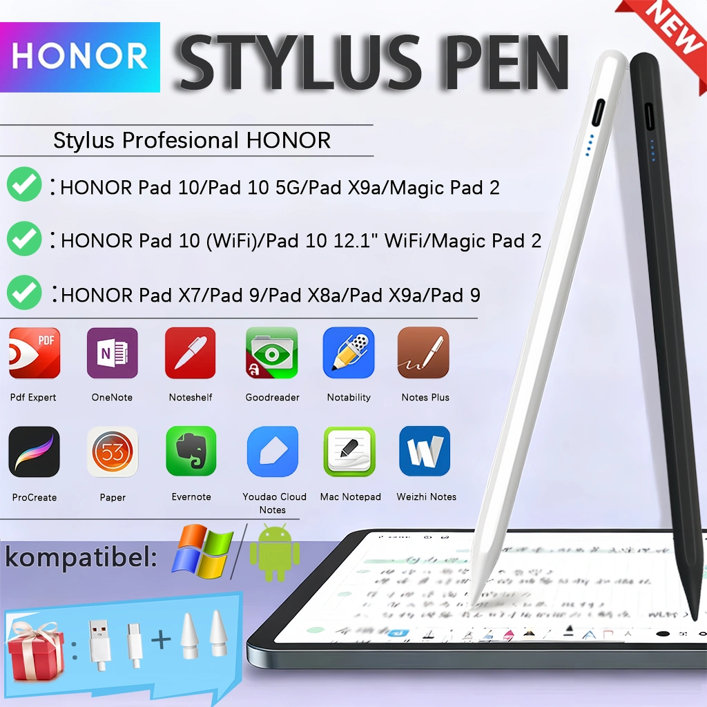 [2025NEW][100%asli Garansi 24 bulan][COD]HONOR Stylus pen for Pad 10/HONOR Pad X9a/Magic Pad 2/HONOR Pad X8a/Tablet HONOR stylus pen Sensor tekanan sentuh/kemiringan anti-kecelakaan/penyerapan magnetik/honor pad x8a x9a/honor stylus pen goojodoq universal
