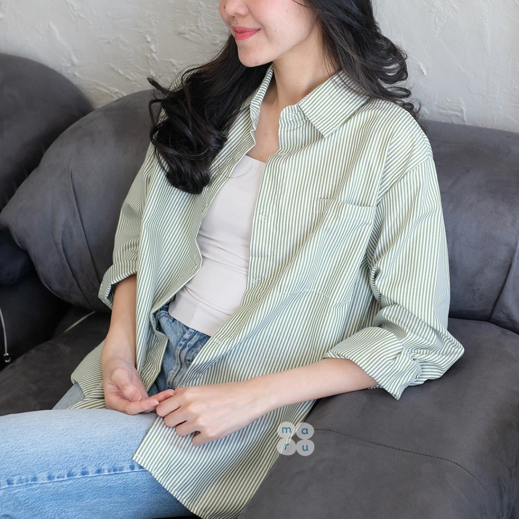 HARU Shirt Maru | Kemeja Kerja Harian Wanita Atasan Formal Cewek Women Office Stripes