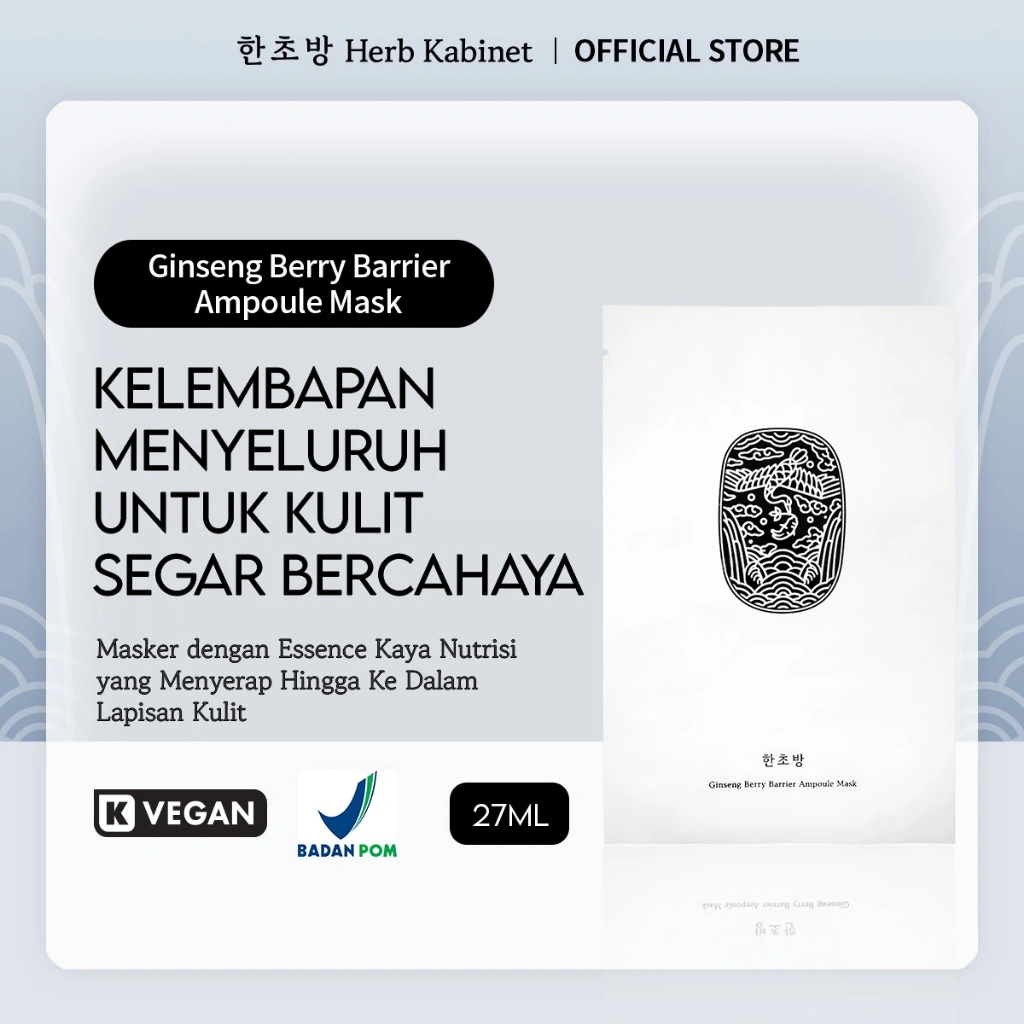 HERB KABINET Ginseng Berry Barrier Ampoule Mask (1pcs x 27ml) - Sheet Mask Masker Wajah Kaya Nutrisi