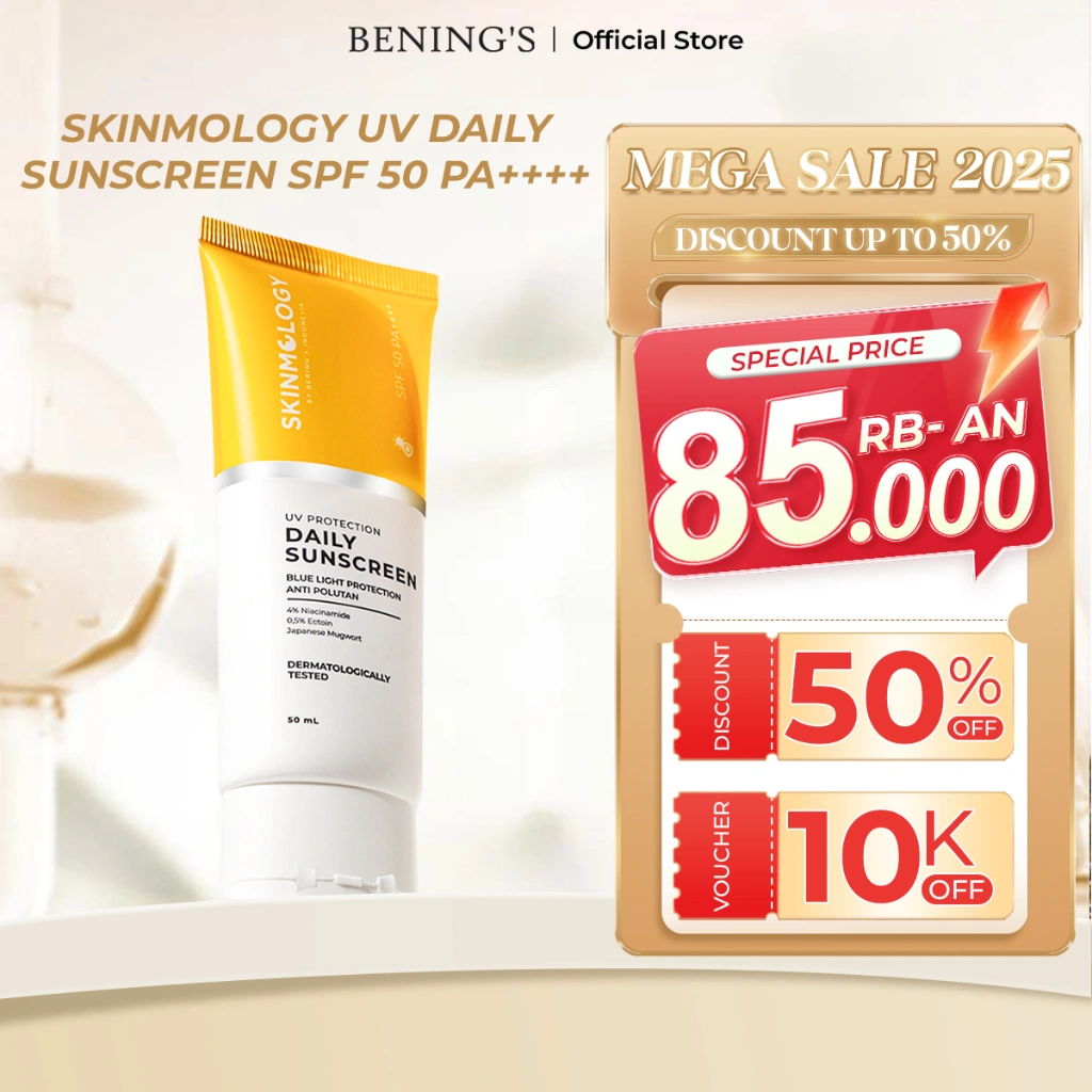 Skinmology UV Protection Hybrid Suncreen SPF50 PA++++ with Japanese Mugwort No White Case Mecerahkan