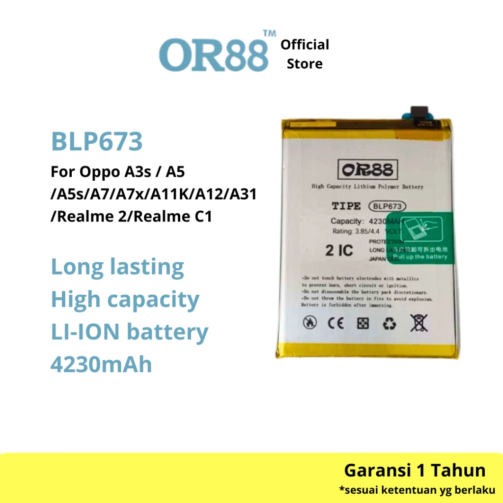 OR88 baterai batre battery double power oppo A3S / A5 / A5S / A7 / R17 / Realme C1 / BLP673