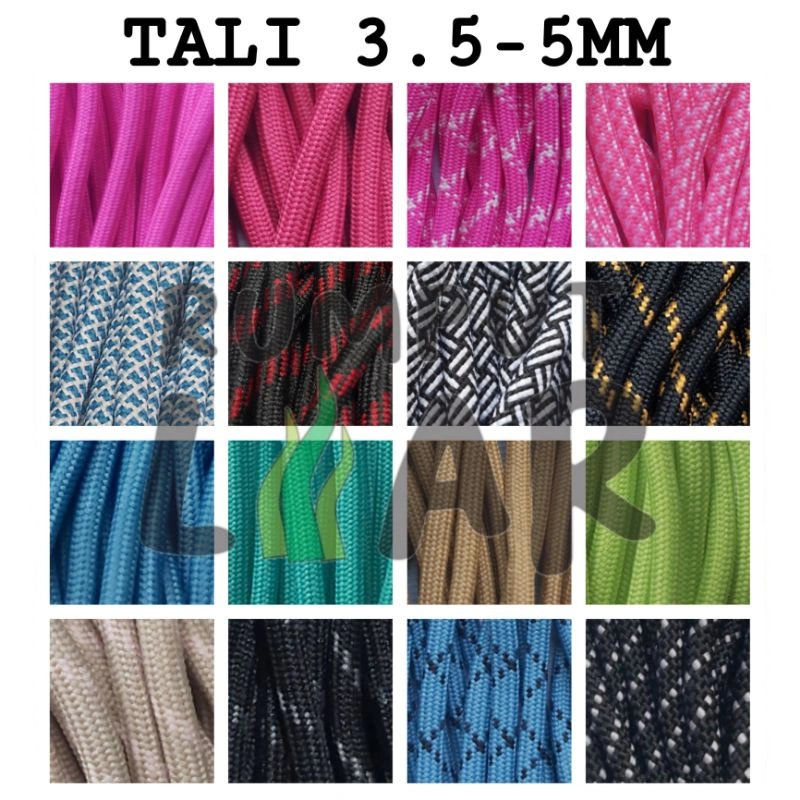 Tali Paracord 4mm Strap Bag 5mm Prusik 3,5mm Charm Bag 4,5mm Gelang 3.5mm Kalung 4.5mm Sepatu Gunung Outdoor Tenda Guyline