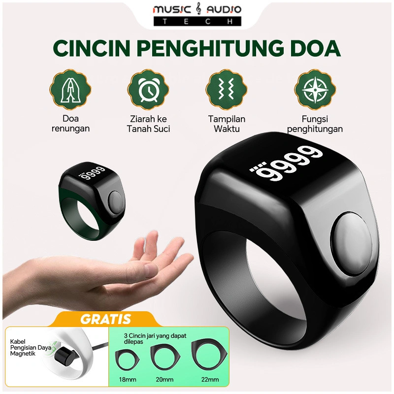 Zikir Ring Smart Muslim Digital Tasbih Prayer Digital Counter With Charging Kabel Cincin Tasbih Digital Ring including 3 Ukuran  Cincin