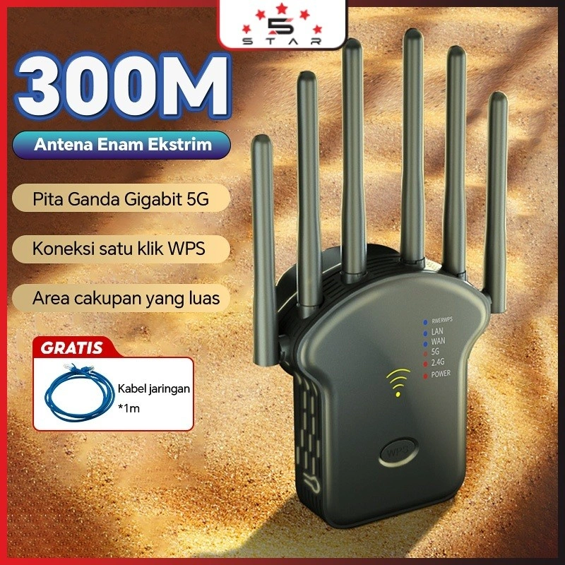 【2025 Baru】Wifi Extender 6 Antena 300M WIFI Repeater Wireless Wifi Range Extender Router Repeater Penguat Router Gigabit 5G Wifi Penguat Sinyal