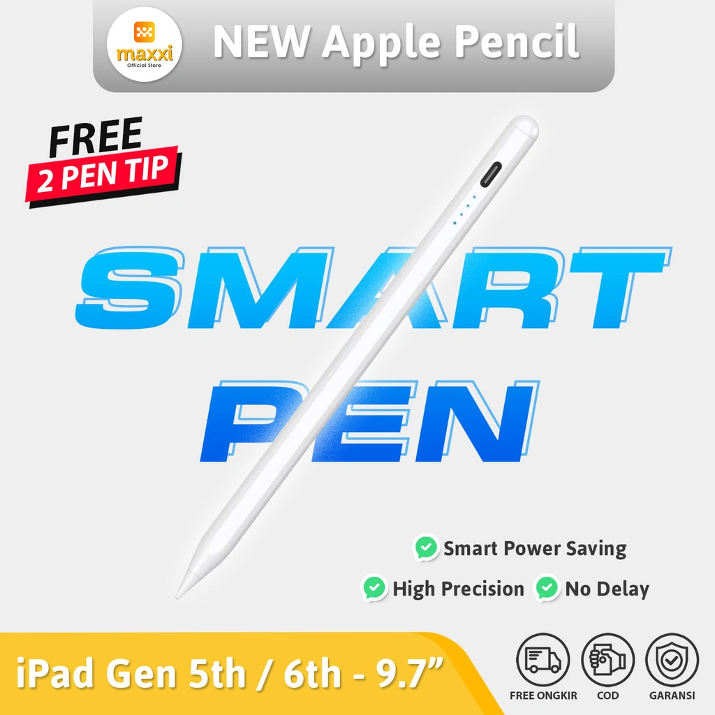 Smart Stylus Pencil For IPad 6 Gen 6th 9.7" 2018 9,7 Inch Active Stylus Pen Lampu Touch Magnetic Charger Type C Free Nib Drawing Seri A1822 A1823 A1893 A1954