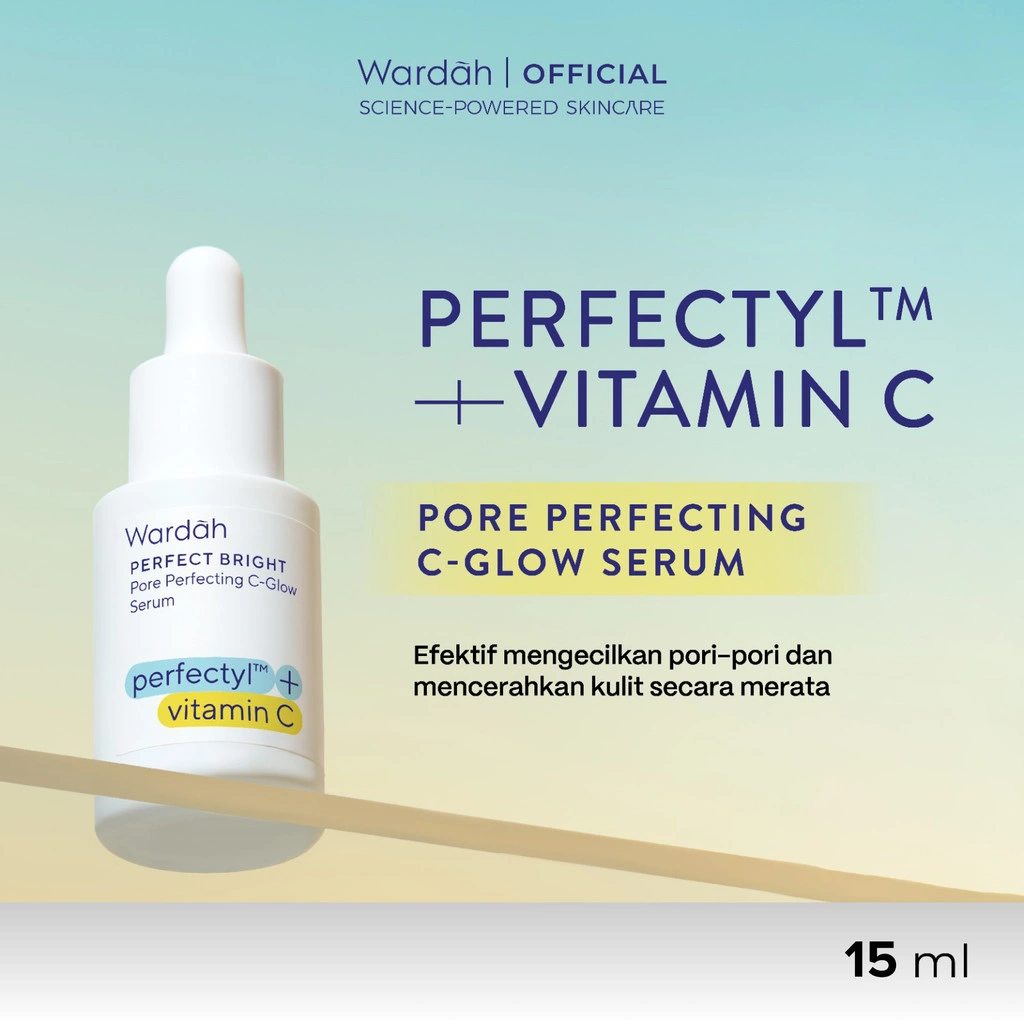 WARDAH Perfect Bright Perfectyl + Vitamin C Pore Perfecting C-Glow Serum - Micro Peeling Serum-Mencerahkan dan Menghaluskan kulit serta Mengecilkan Pori-Pori - Skincare