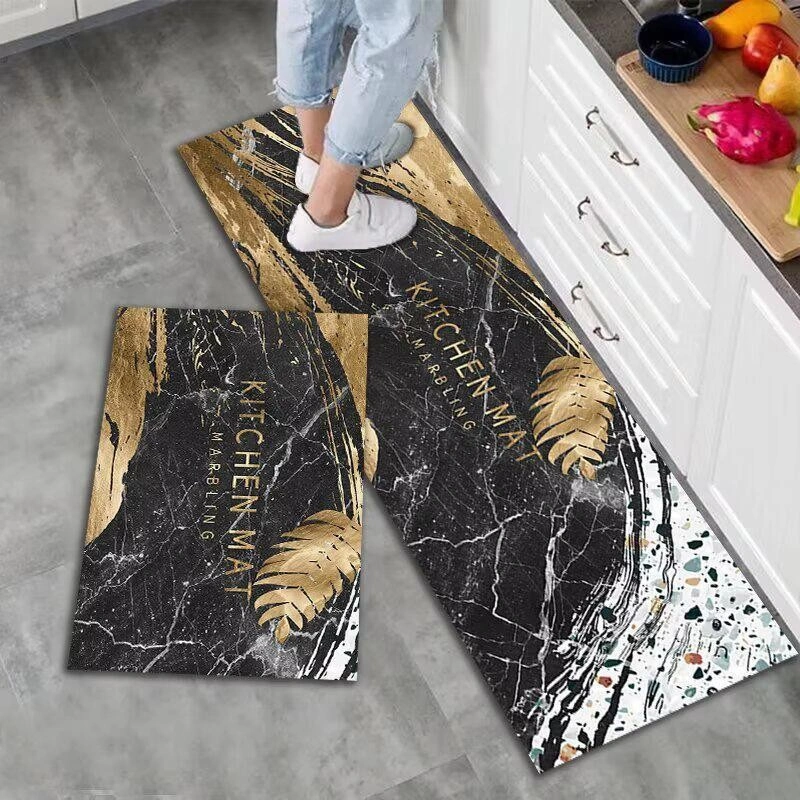 【Ukuran dapat disesuaikan】1 PCS Karpet bermotif marmer, keset lantai dapur anti air dan minyak, keset lantai pintu masuk,keset pintu,keset lantai kulit,karpet,Tahan Air,Anti Kotor,Anti Selip,Tanpa Cuci keset,ukuran yang dapat disesuaikan