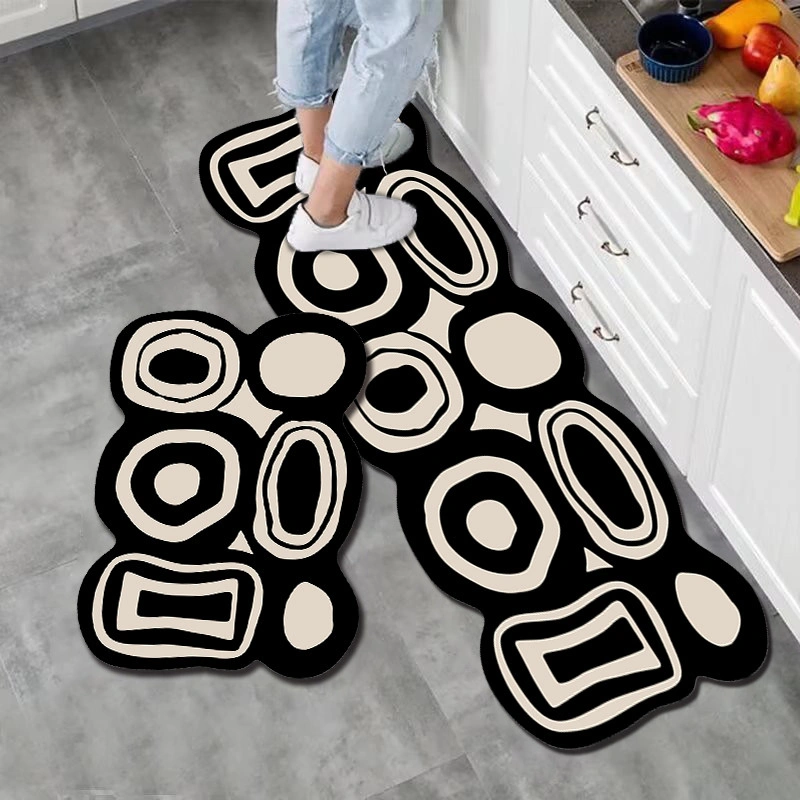 【Ukuran dapat disesuaikan】1 PCS Keset dapur berbentuk,keset dapur bermotif geometris sederhana, keset lantai dapur anti air , Karpet dapur, keset lantai pintu masuk,keset pintu,keset lantai kulit,karpet,Tahan Air,Anti Kotor,Anti Selip,Tanpa Cuci keset