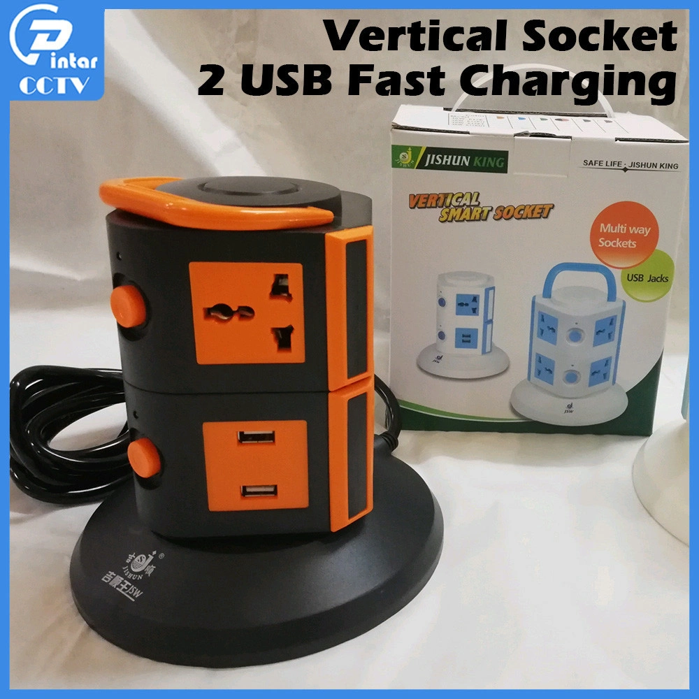 Vertical Universal Socket Overload Protector Tower Multi Power Strip With 2 USB port Fast charging